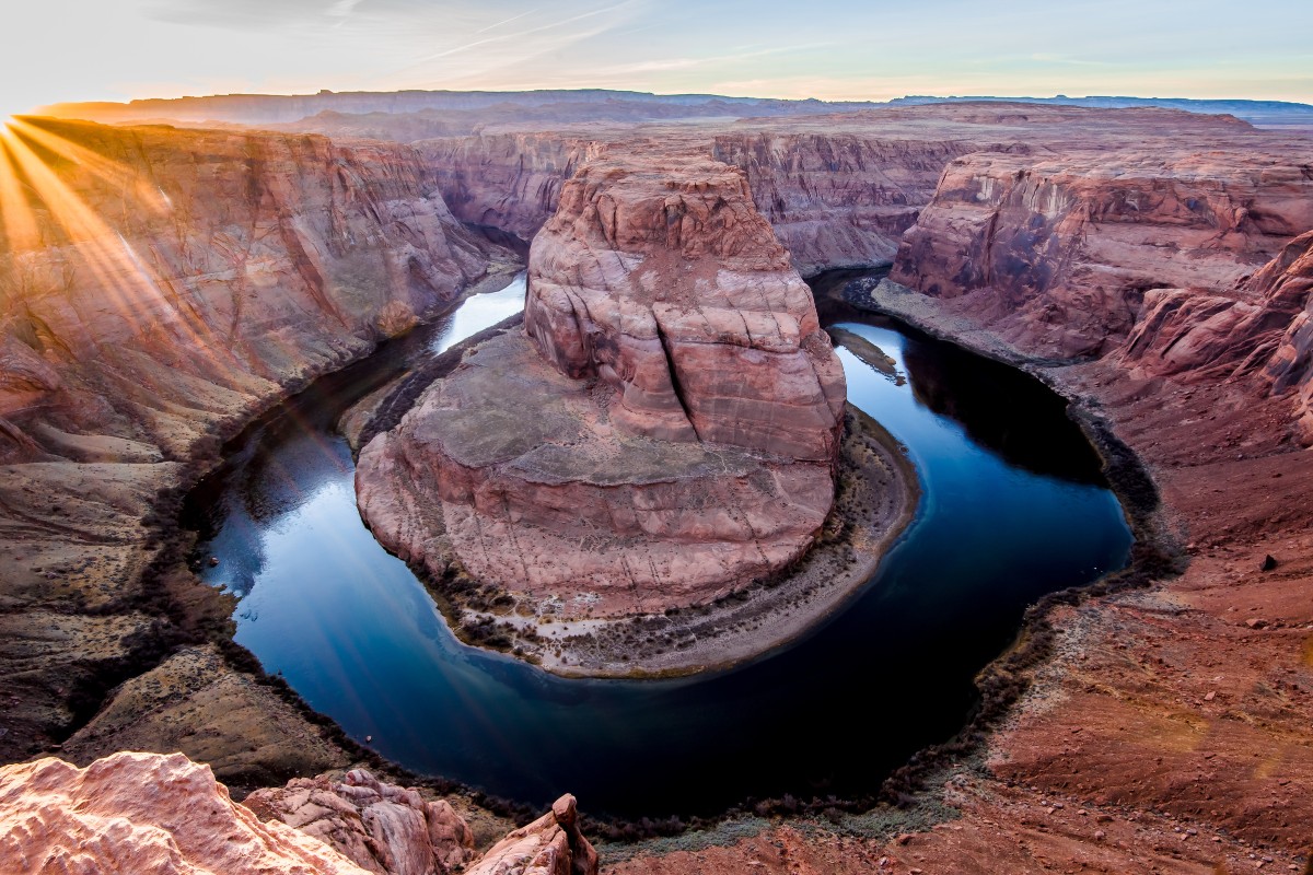 Horseshoe Bend and Colorado River during sunset in Page, Arizona