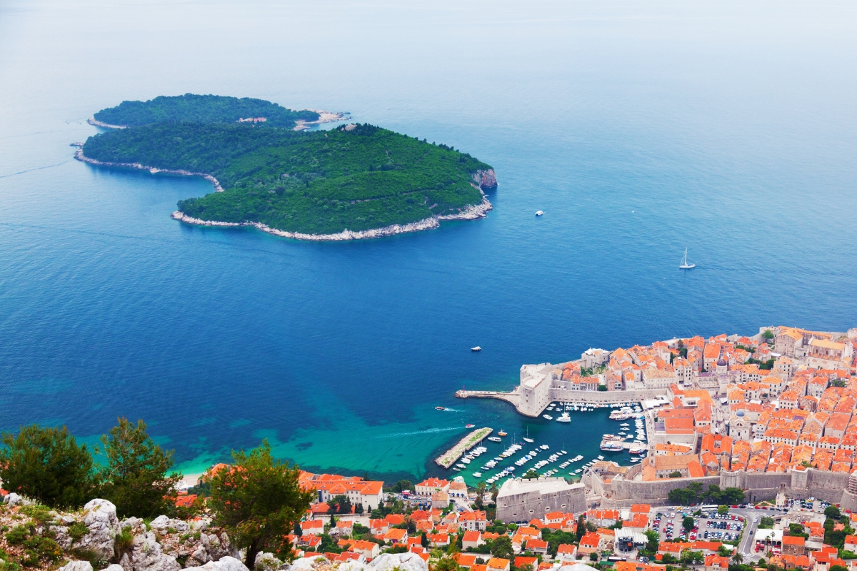 Lokrum Island seen from hill in Dubrovnik, Croatia