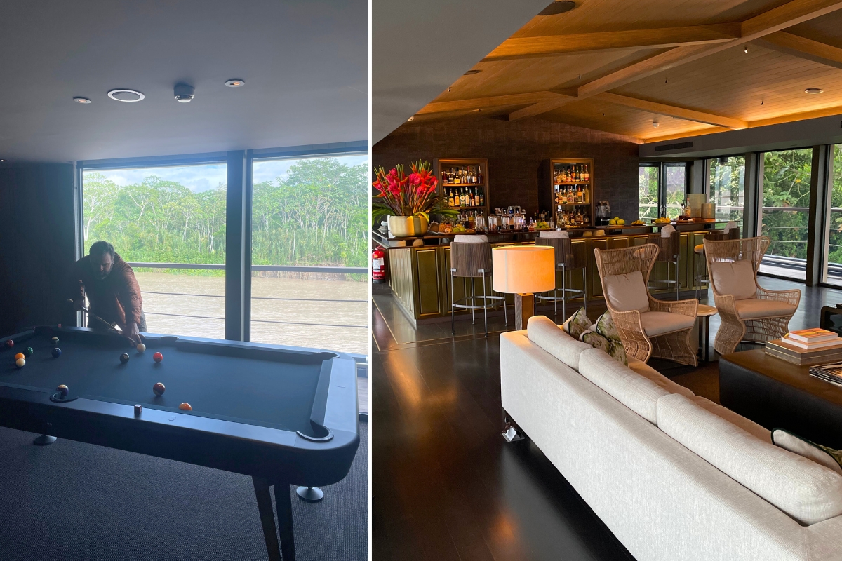 Aqua Nera luxury Amazon cruise games room pool table, bar and lounge