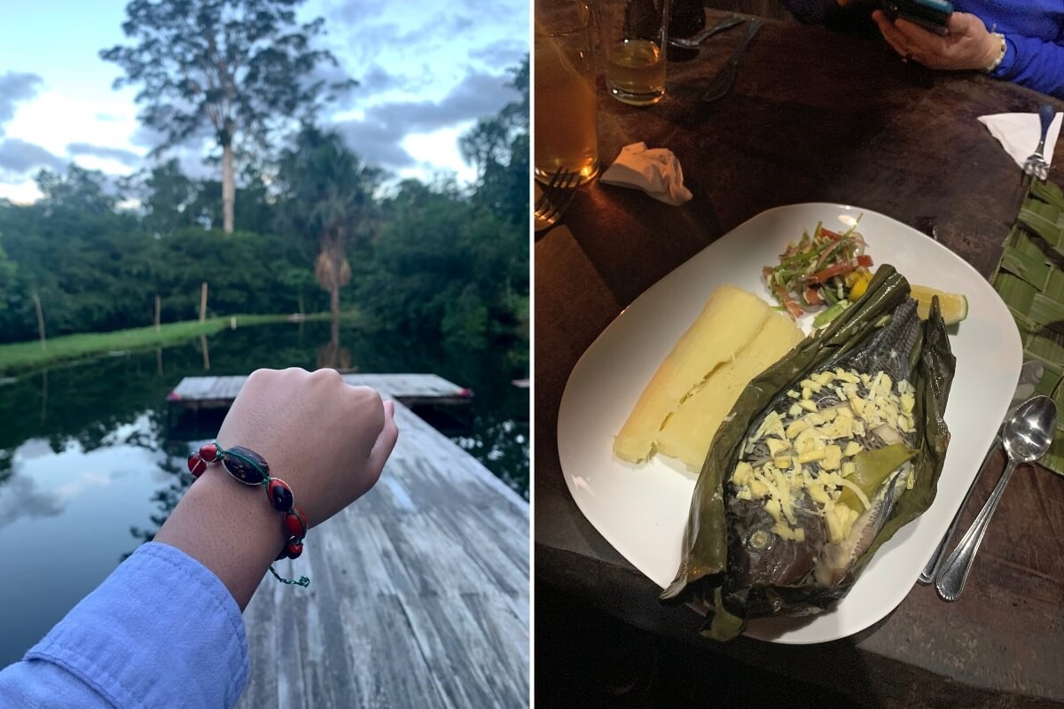 Bracelet and maito fish meal at Sinchi Warm in the Amazon Rainforest in Ecuador