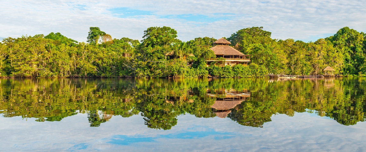 Jungle lodge at Yasuni National Park by Napo River in Amazon, Ecuador