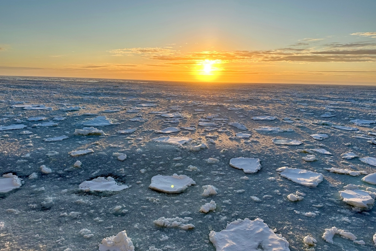 Ice in Antarctica at sunrise