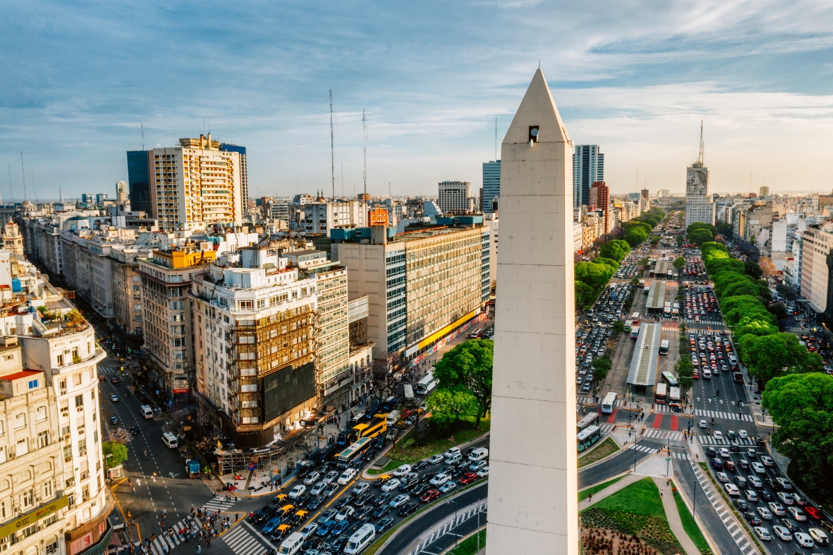 Buenos Aires skyline street view from Obelisk in Argentina