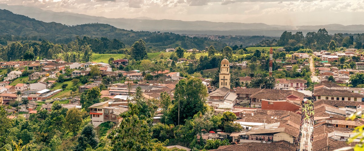 Aerial view of Salento town in Quindio, Colombia coffee region