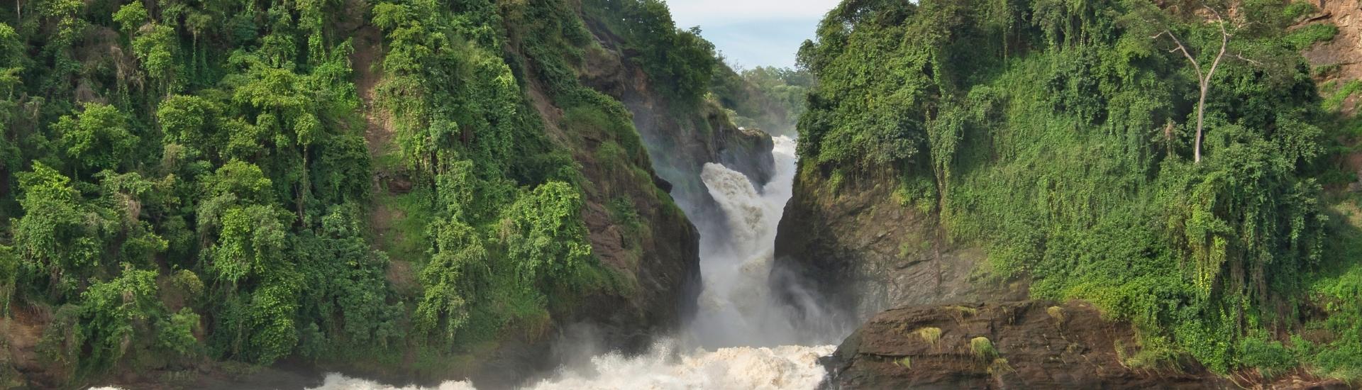 Thundering canyon waterfall in Murchison Falls National Park, Uganda