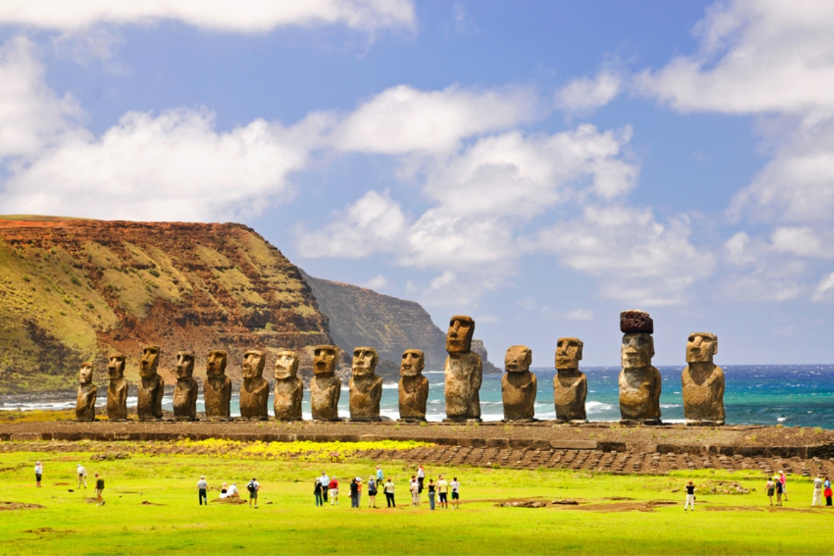 Moai statues on the coast of Easter Island, Chile