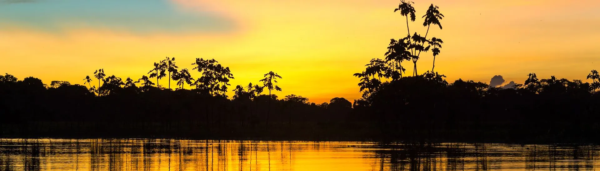 Sunset over the river in the Amazon 