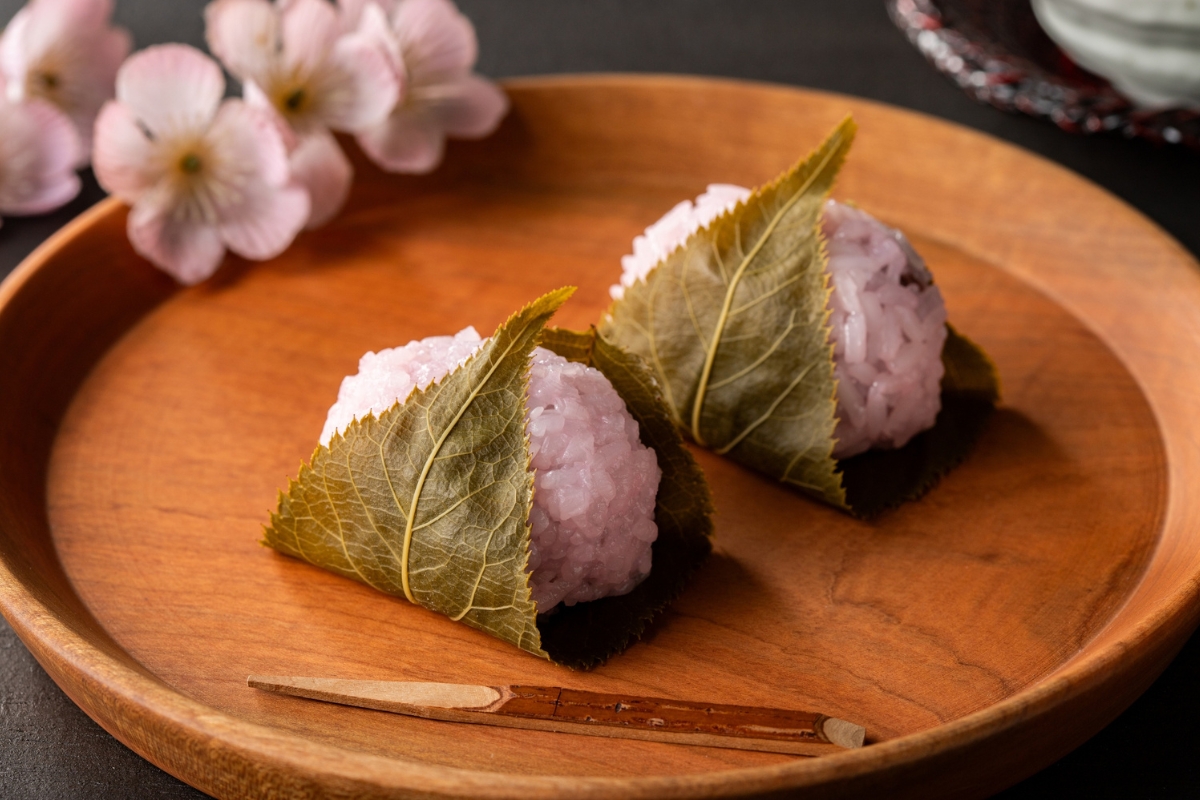Sakura mochi, a traditional Japanese sweet flavored with cherry blossom.