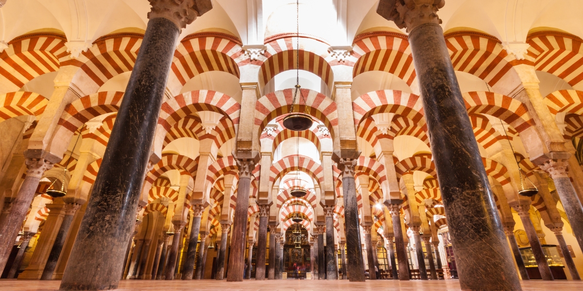 Striped arches of Mezquita-Catedral Mosque in Cordoba, Spain