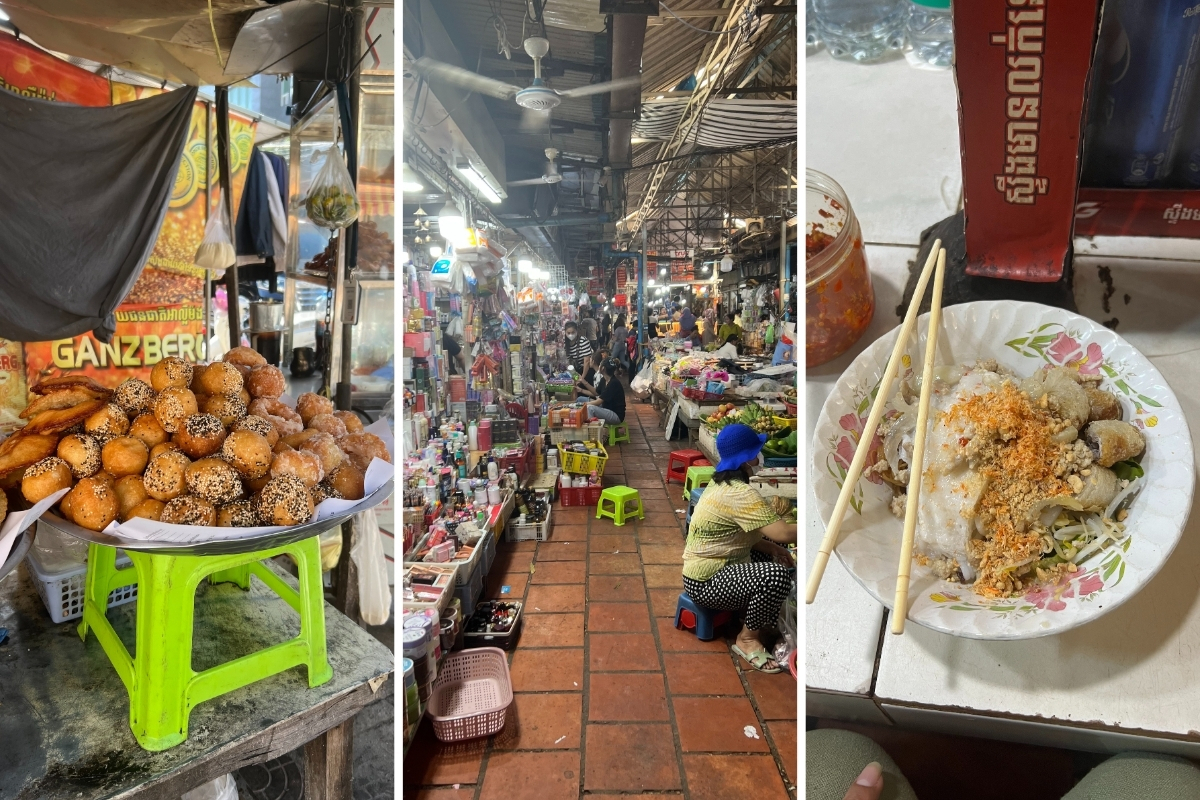 Street food in Cambodian market in Phnom Penh, Cambodia