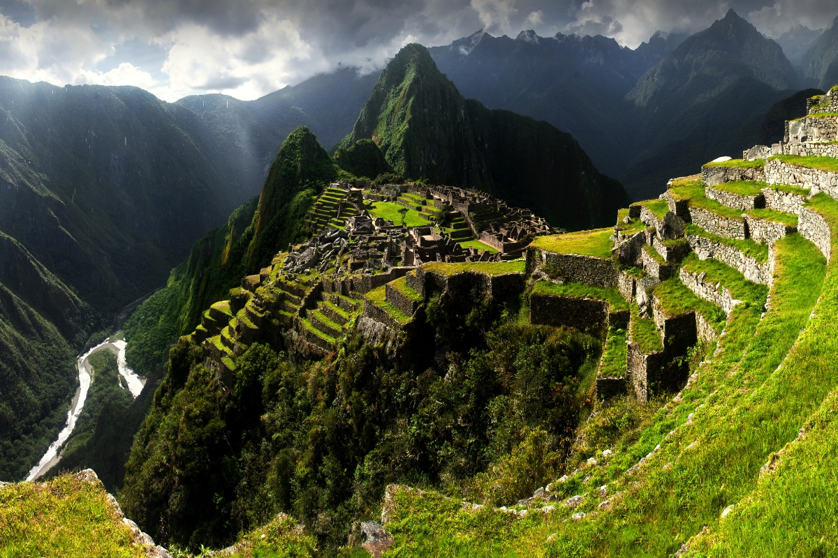Machu Picchu view from terraces, Inca archaeological site in Peru