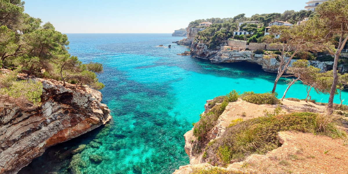 Azul blue waters of Cala Santanyi in Mallorca, Spain