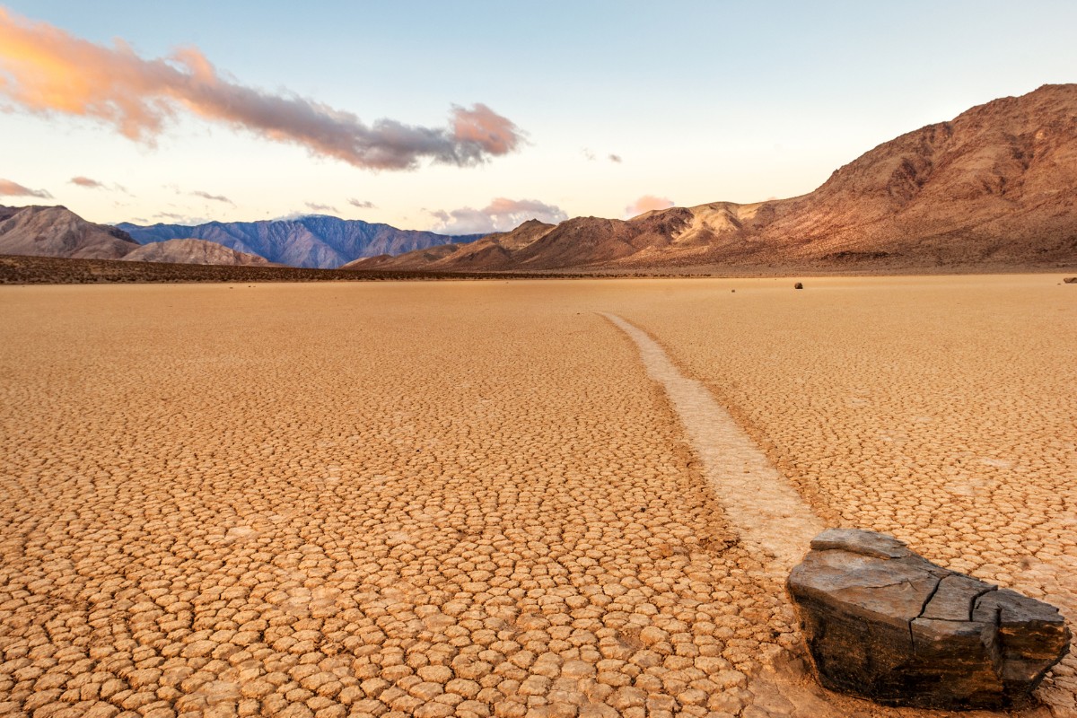 Stone and race track in the desert of Death Valley National Park, California