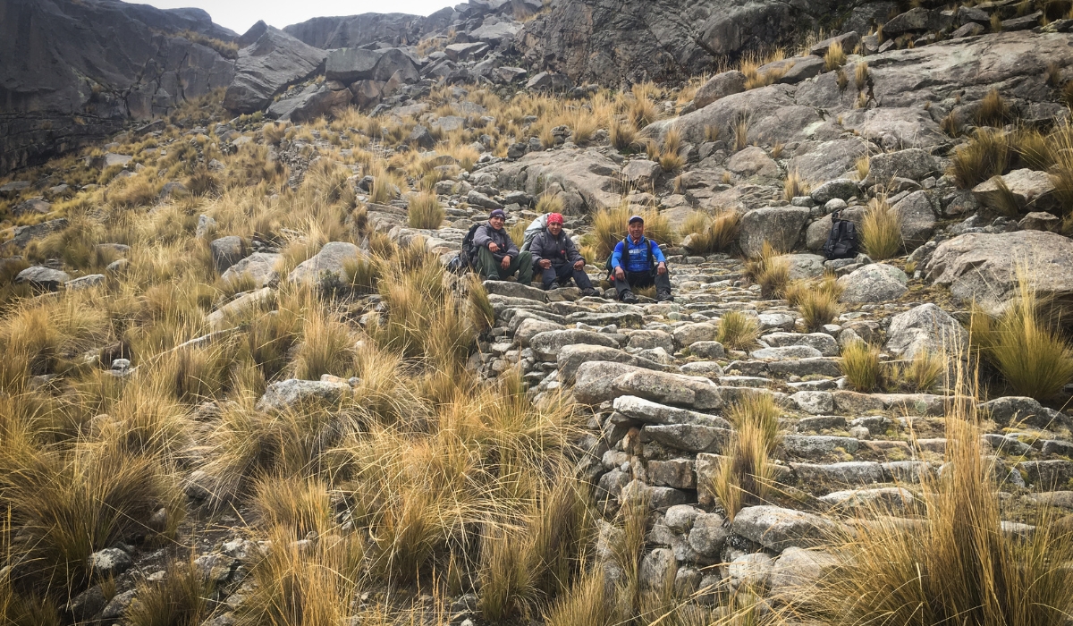 SA Expeditions Great Inca Trail team at Pariacaca Inca stairway