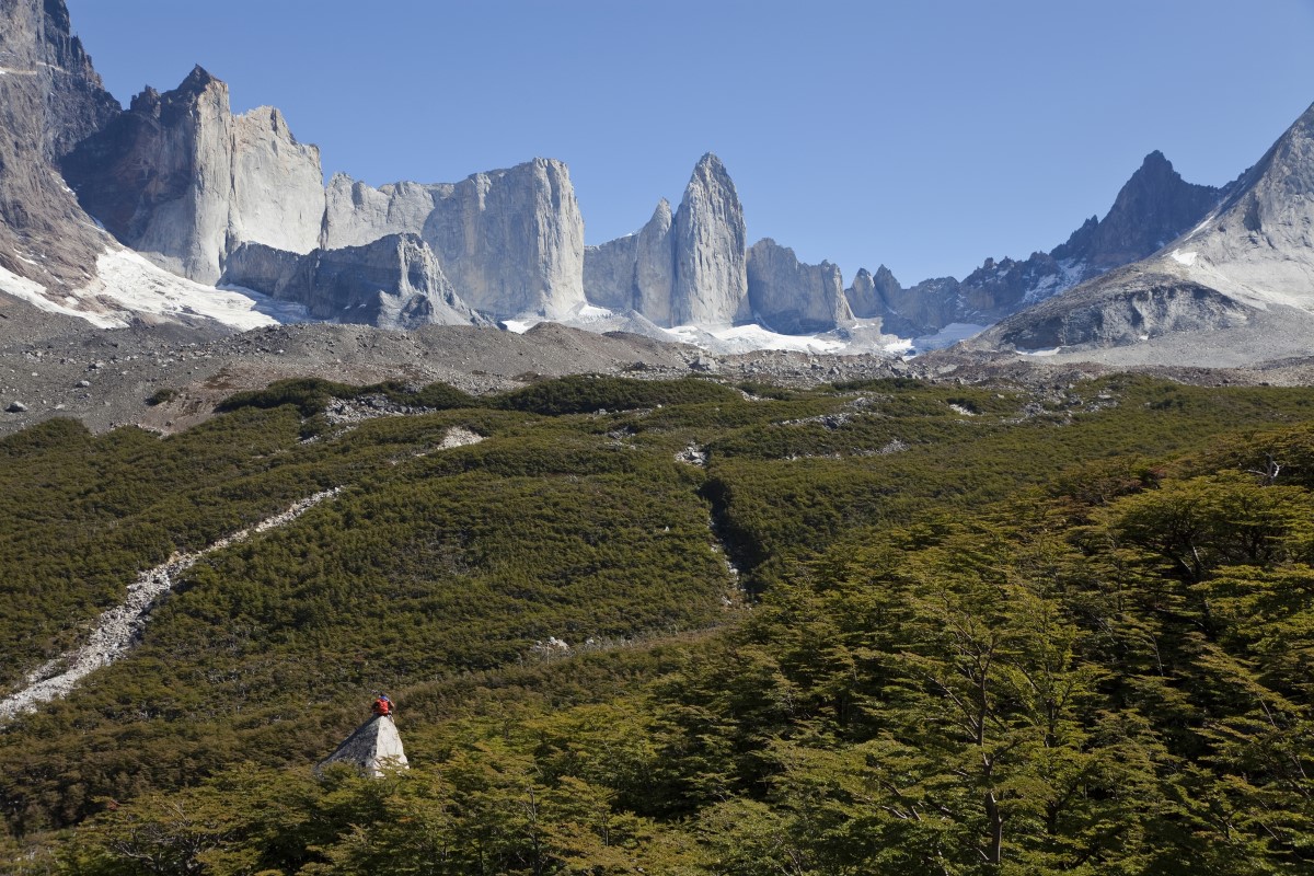 Hiker in French Valley, Torres del Paine