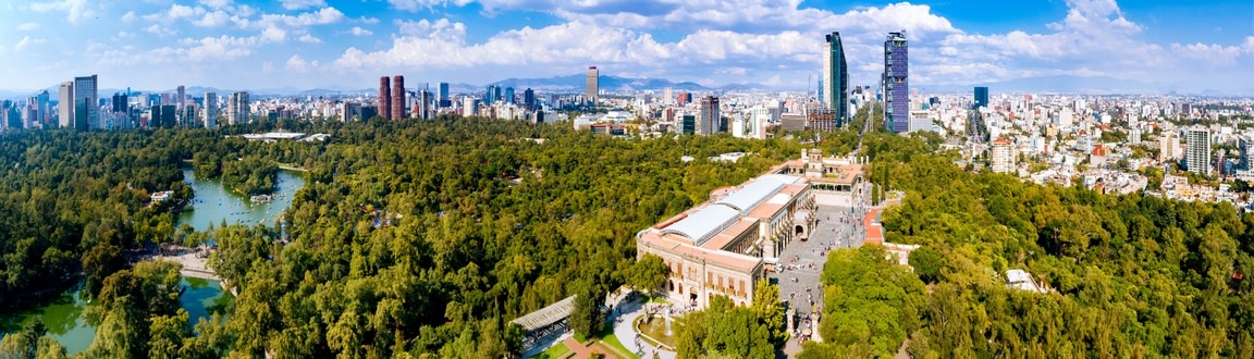 Mexico City, CDMX aerial city view with forests