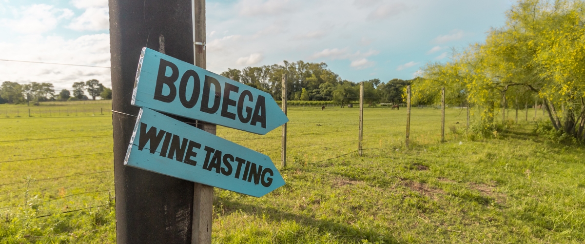 Bodega wine tasting sign in Carmelo, Uruguay wine region
