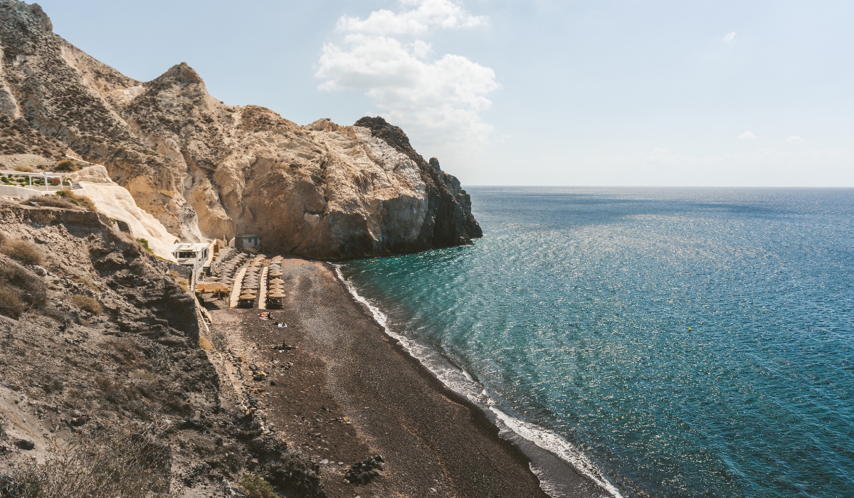 Mesa Pigadia beach coast in Santorini, Greek island, Greece