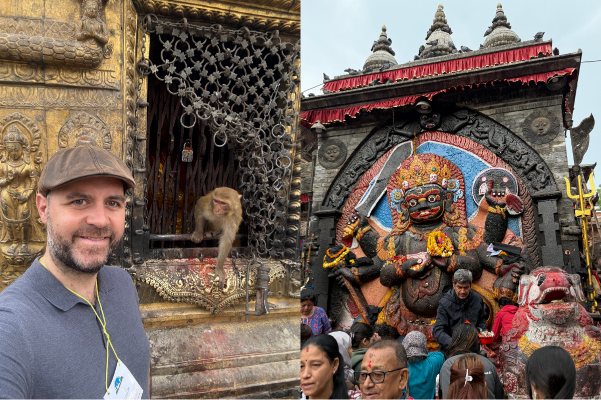 SA Explorer Gerry’s journey begins in Kathmandu at Swayambhunath, the Monkey Temple—where mischievous primates, intricate shrines, and ancient symbolism set the tone for Nepal’s blend of chaos and serenity. (Photo: Gerry Coen)