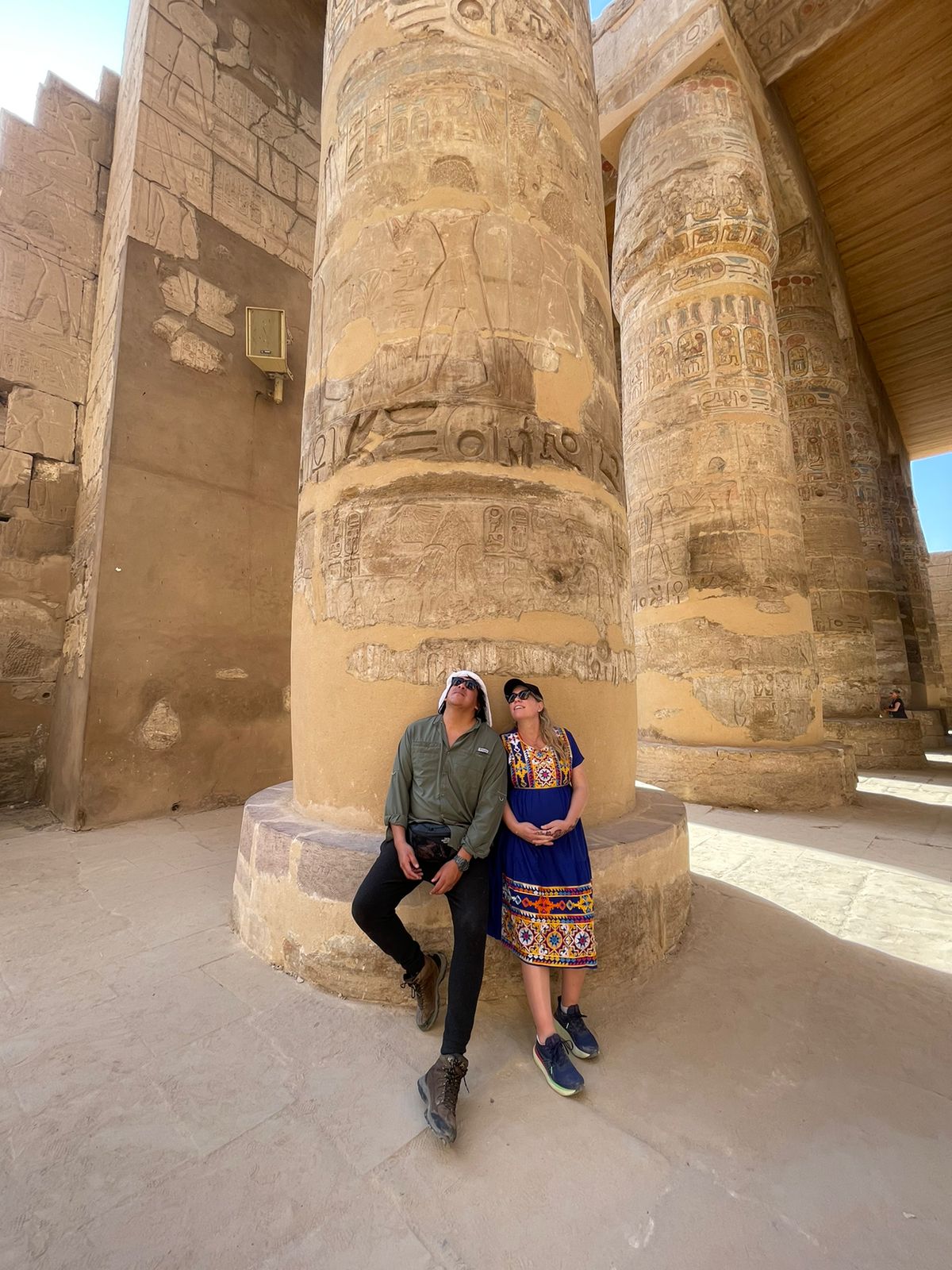 Riva Bacquet and partner at Karnak temple, Egypt