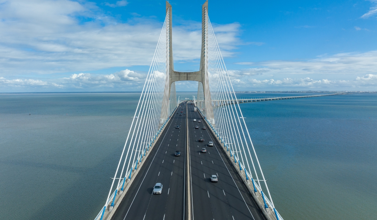 Vasco da Gama Bridge over the Tagus River near Lisbon, Portugal