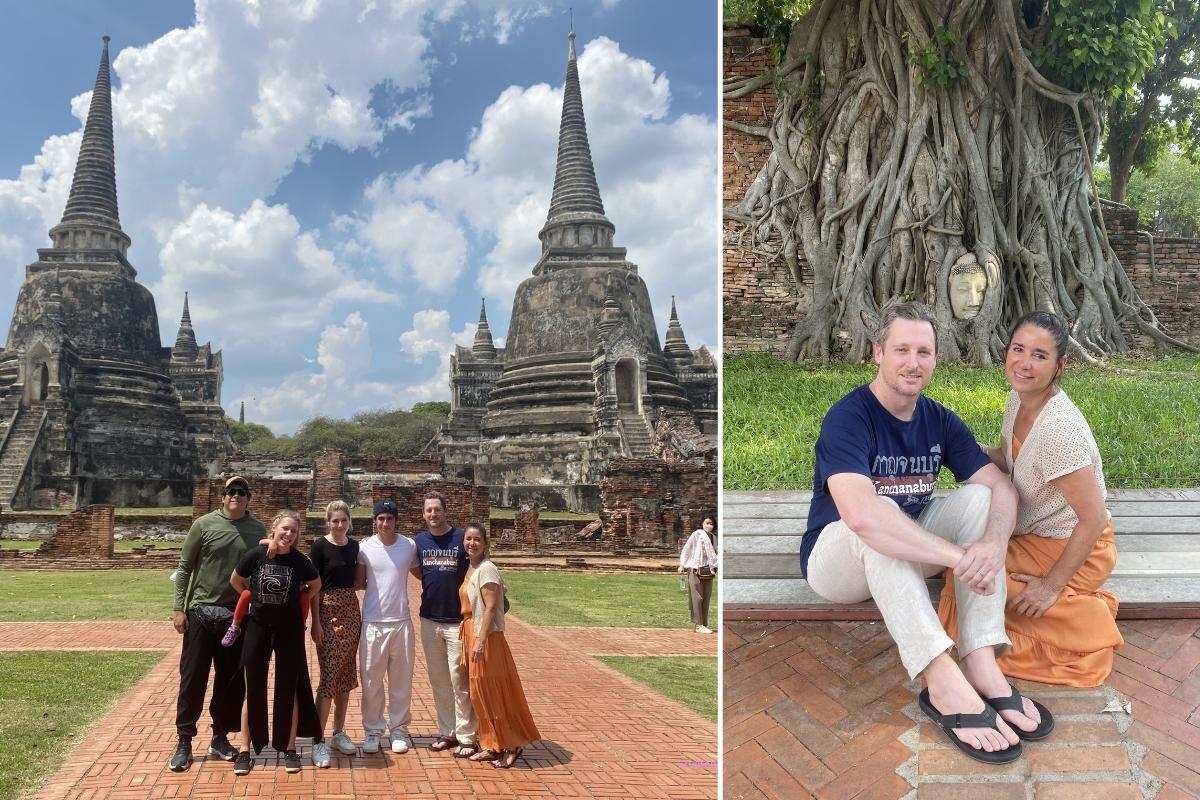 Riva Bacquet family in UNESCO site Ayutthaya Thailand and Wat Mahathat