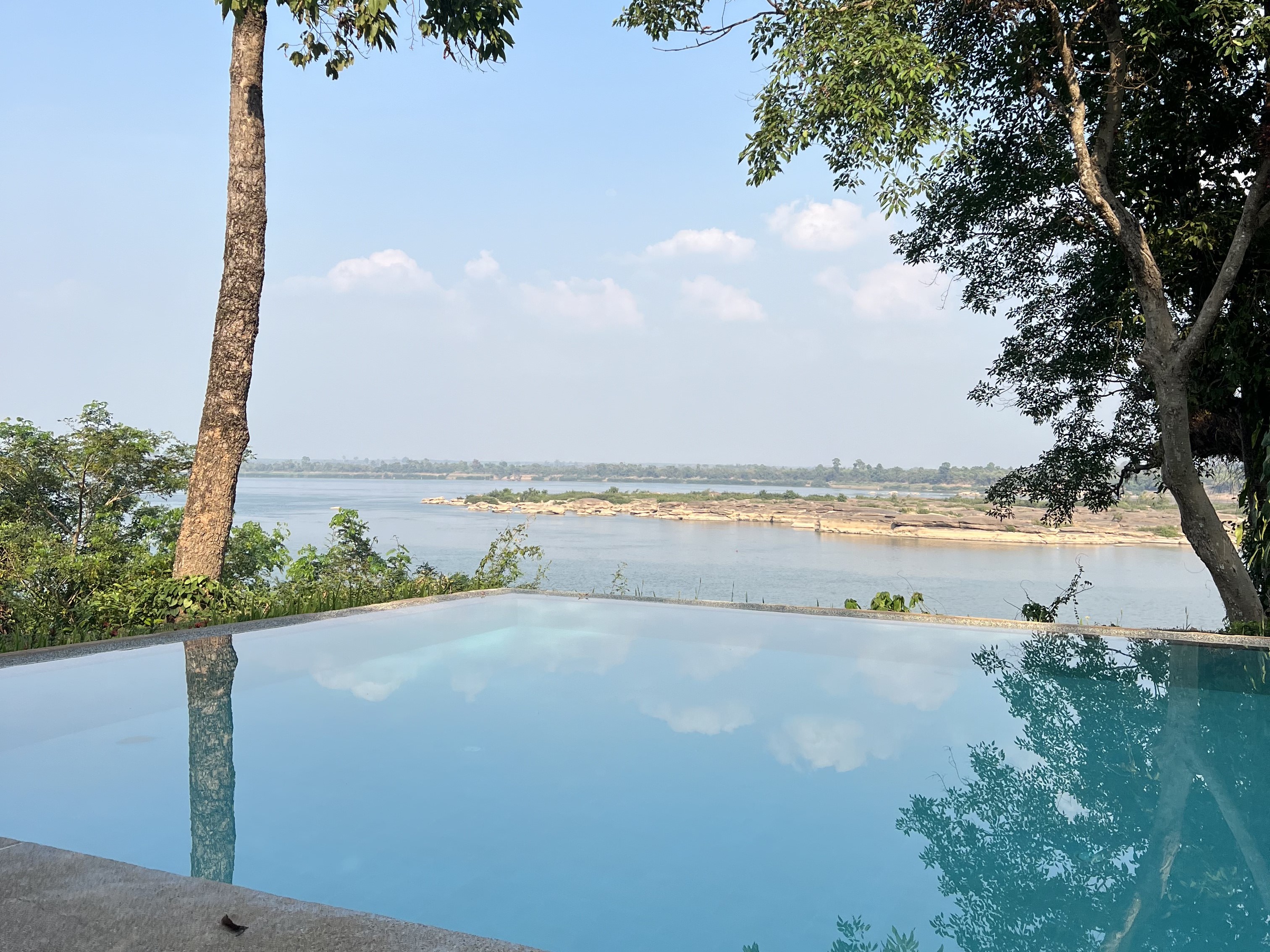 Pool with view at hotel in Laos