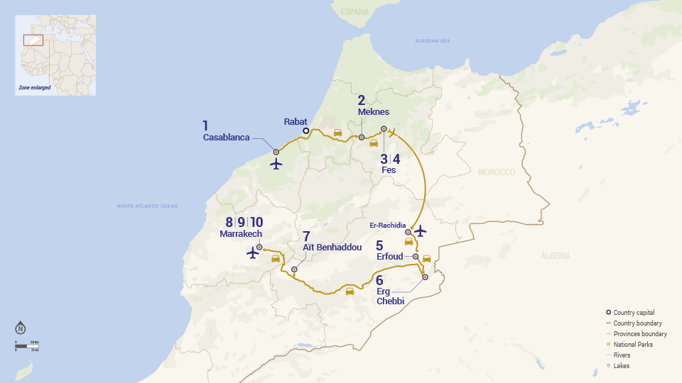 1-SA Expeditions 10-Day Morroco Map