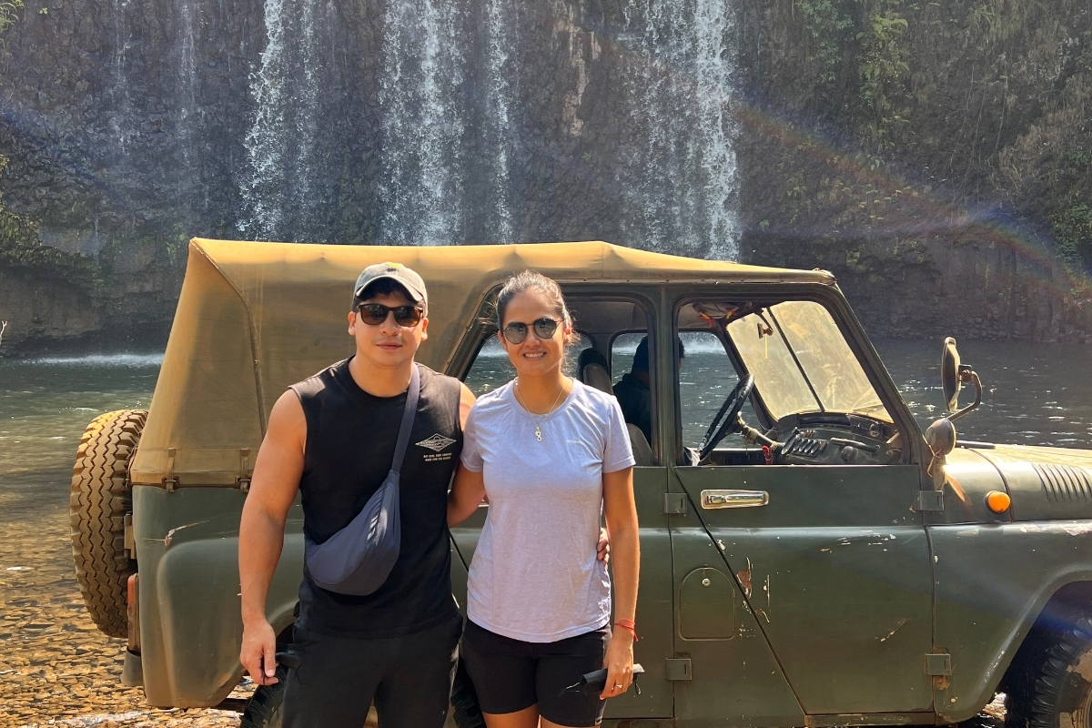 Claudia Cavero SA Expeditions in Laos off roading waterfall