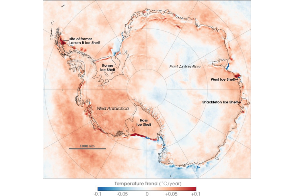 Antarctic Skin Temperature Trend between 1981 and 2007, recorded by NOAA and NASA