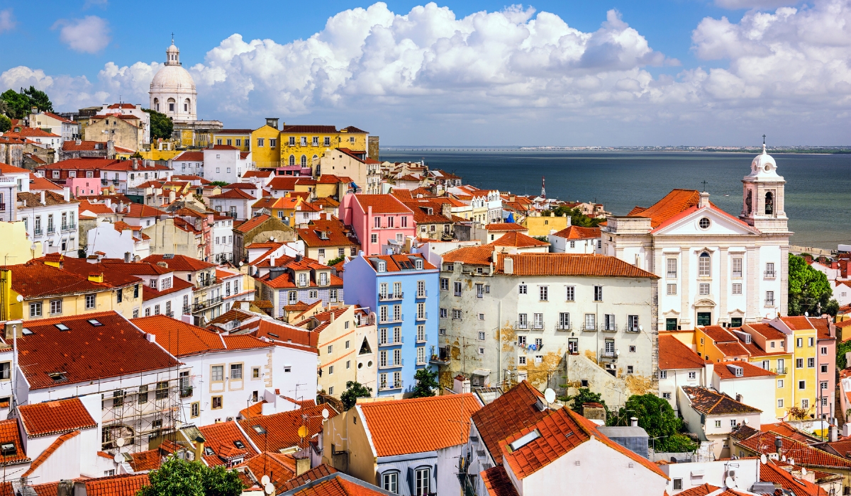 Alfama neighborhood skyline in Lisbon, Portugal