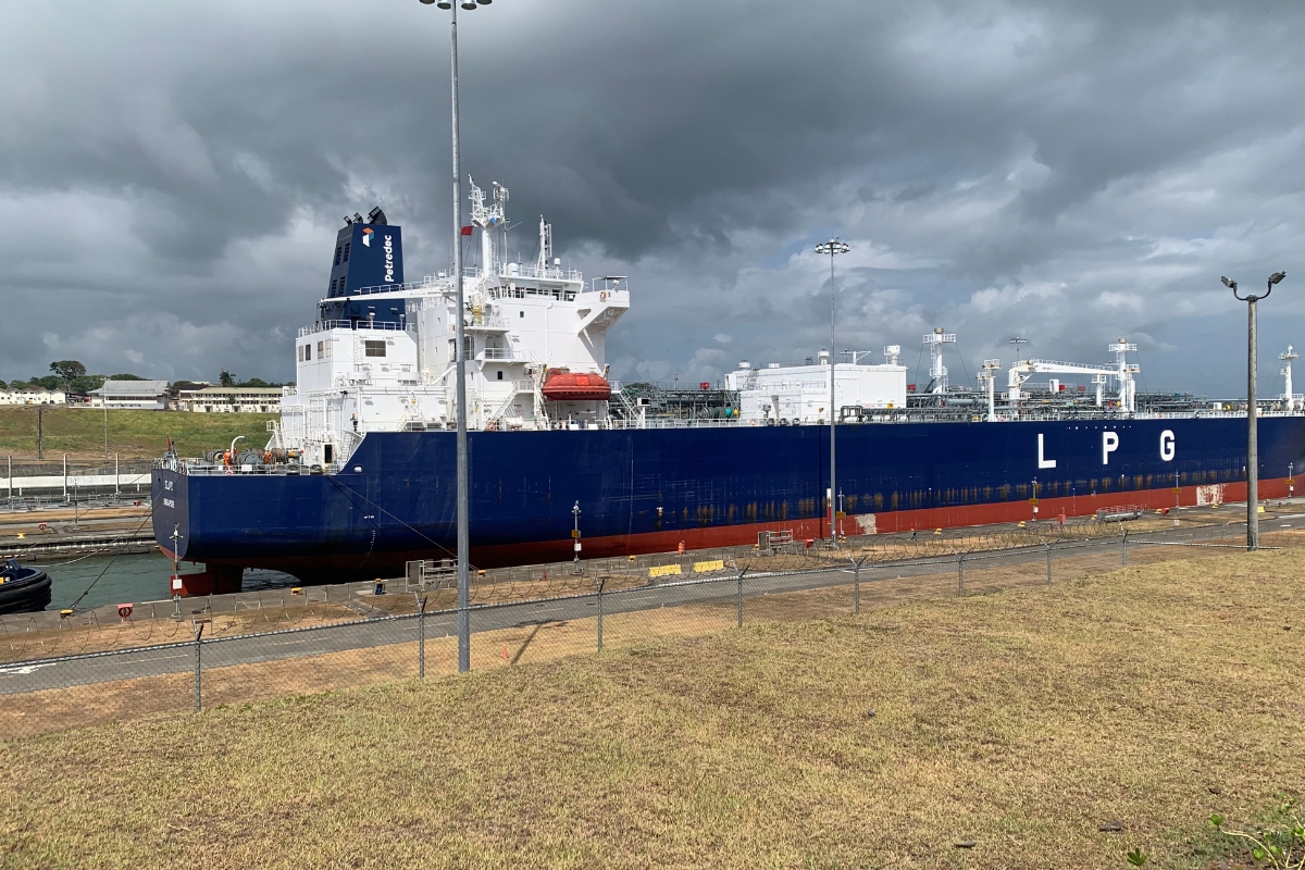 Ship passing through the Panama Canal