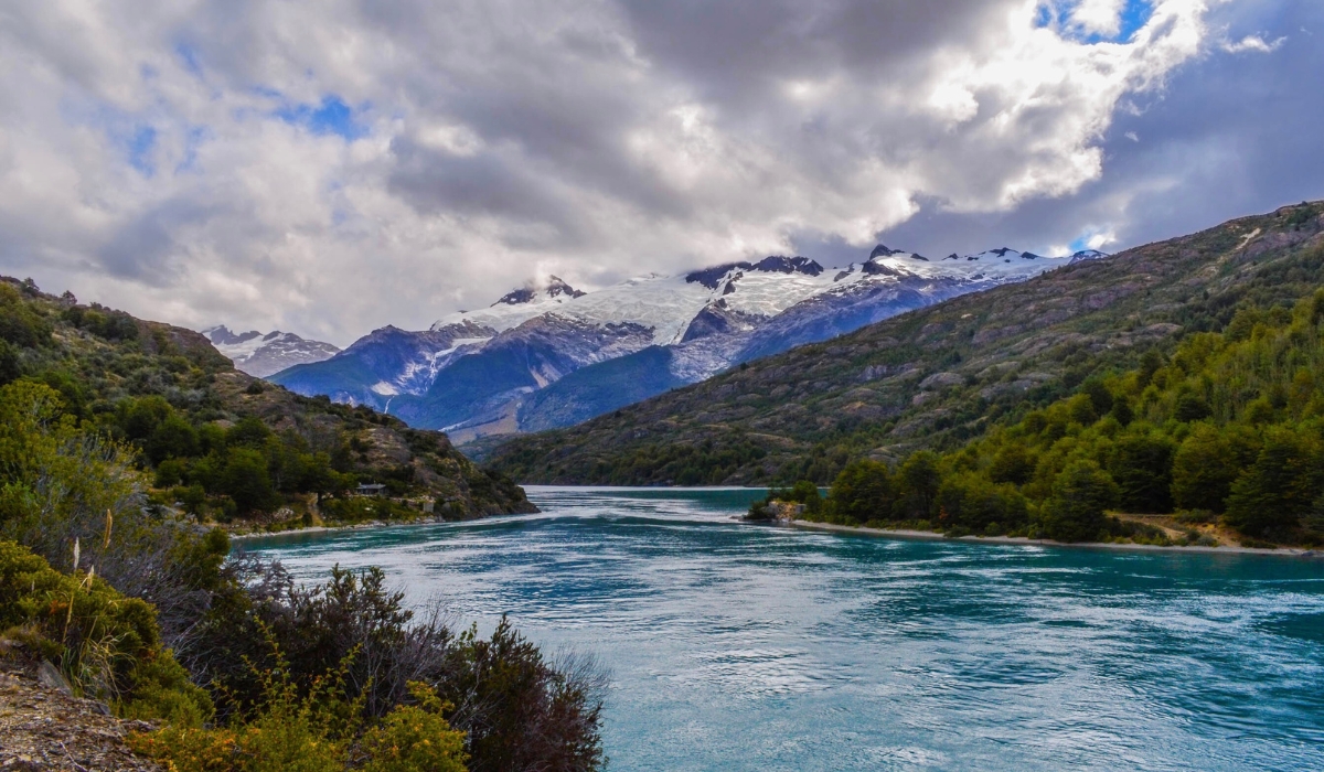 Baker River and mountains in Patagonia, Chile