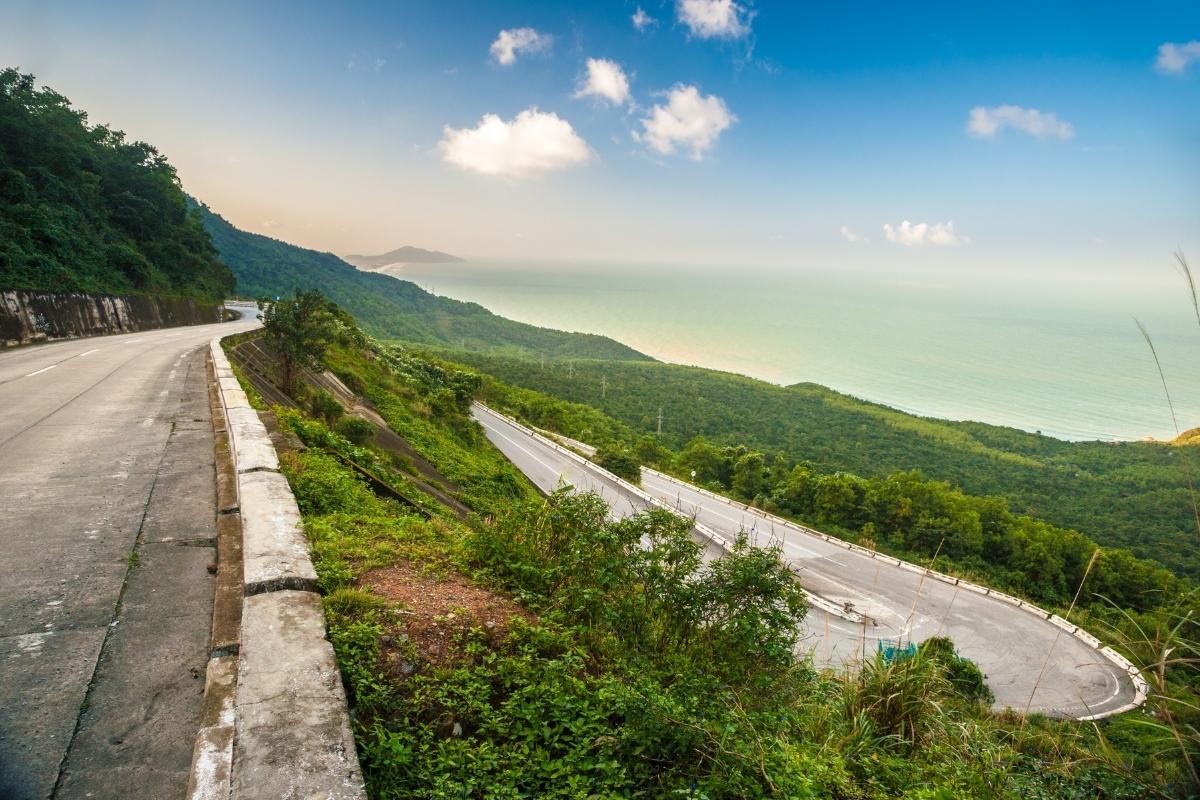 Hai Van Pass mountain side road in Vietnam