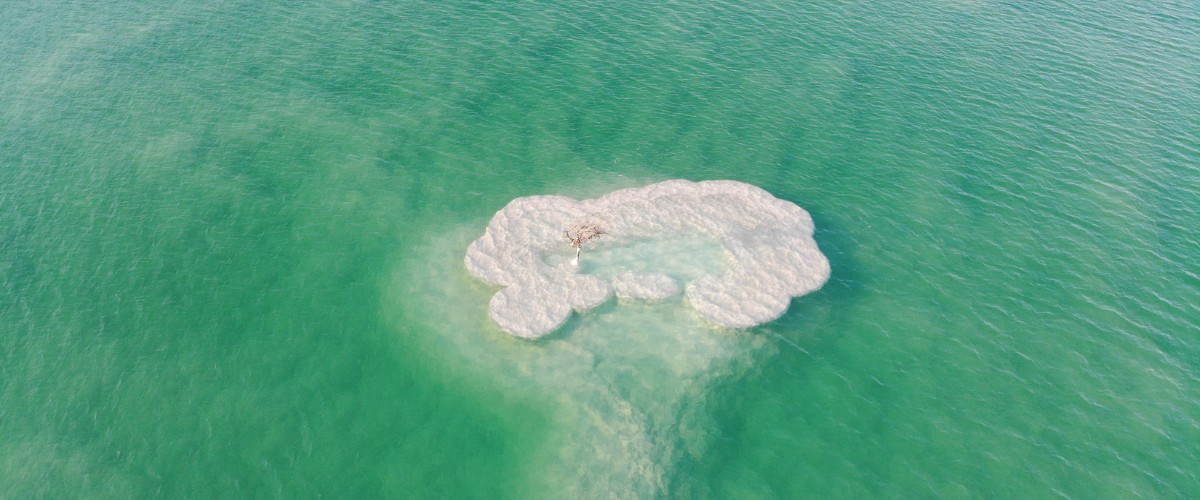 Salt island in the Dead Sea between Jordan and Israel