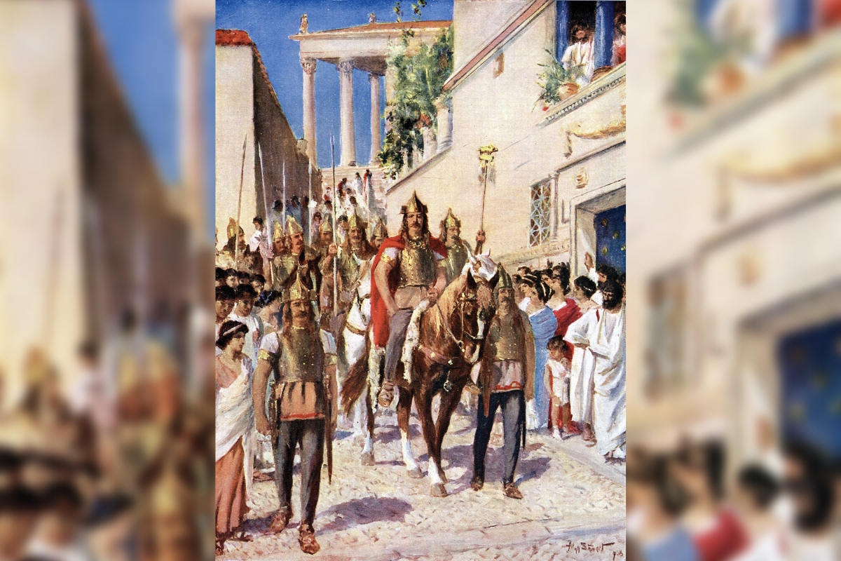 Alaric I, King of the Visigoths, entering Athens in 395