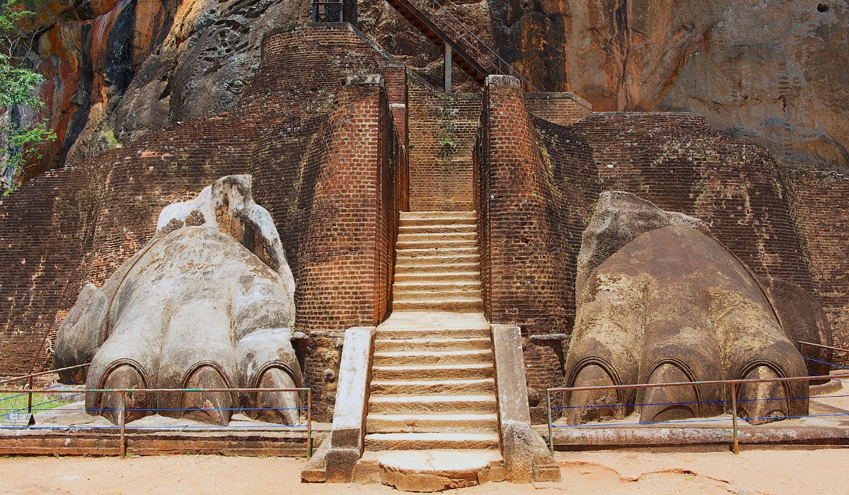 Exterior of the entrance to the Lion rock fortress in Sigiriya, Sri Lanka