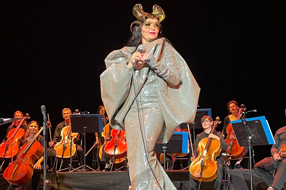 Björk performing at an Björk Orkestral show in Paris, France in 2022