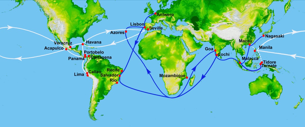 16th Century Portuguese and Spanish trade routes during the Age of Exploration