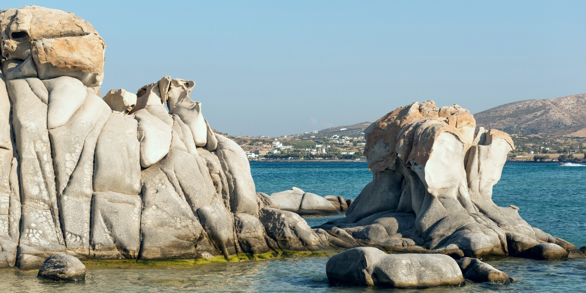 Cool unique rock formations of Kolymbithres Beach at Paros, Greek island, Greece