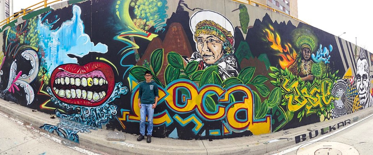 Street art mural graffiti in Calle 26 Bogota, Colombia