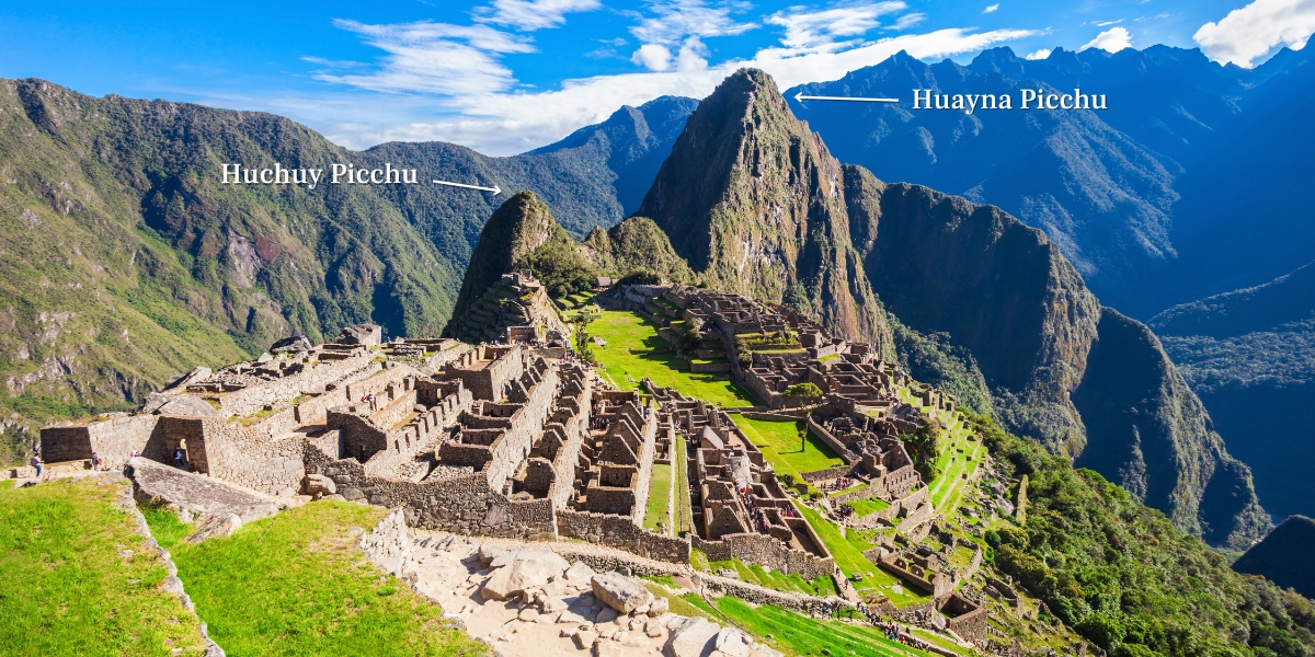 Huchuy Picchu and Huayna Picchu in Machu Picchu, Inca archaeological site in Peru