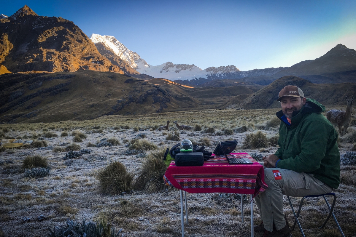 Nick Stanziano writing daily travelogue of Great Inca Trail Expedition