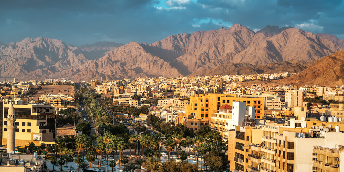 View of Aqaba with mountains background in Jordan