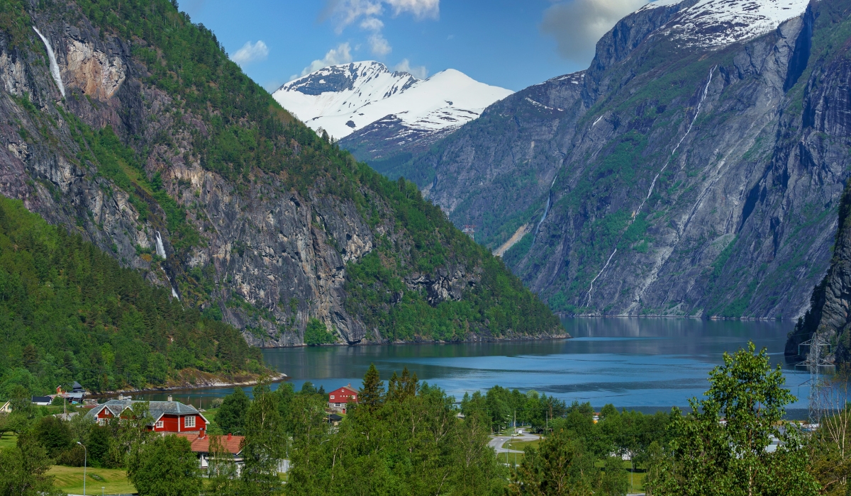 Small village and mountains at Tafjord, Norway