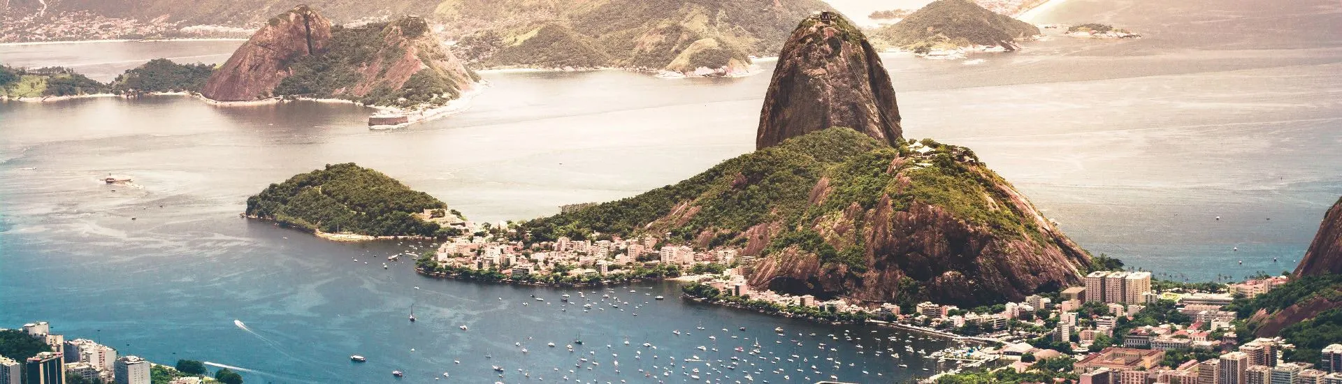 Panoramic view of Sugarloaf Mountain and Urca Hill in Rio de Janeiro