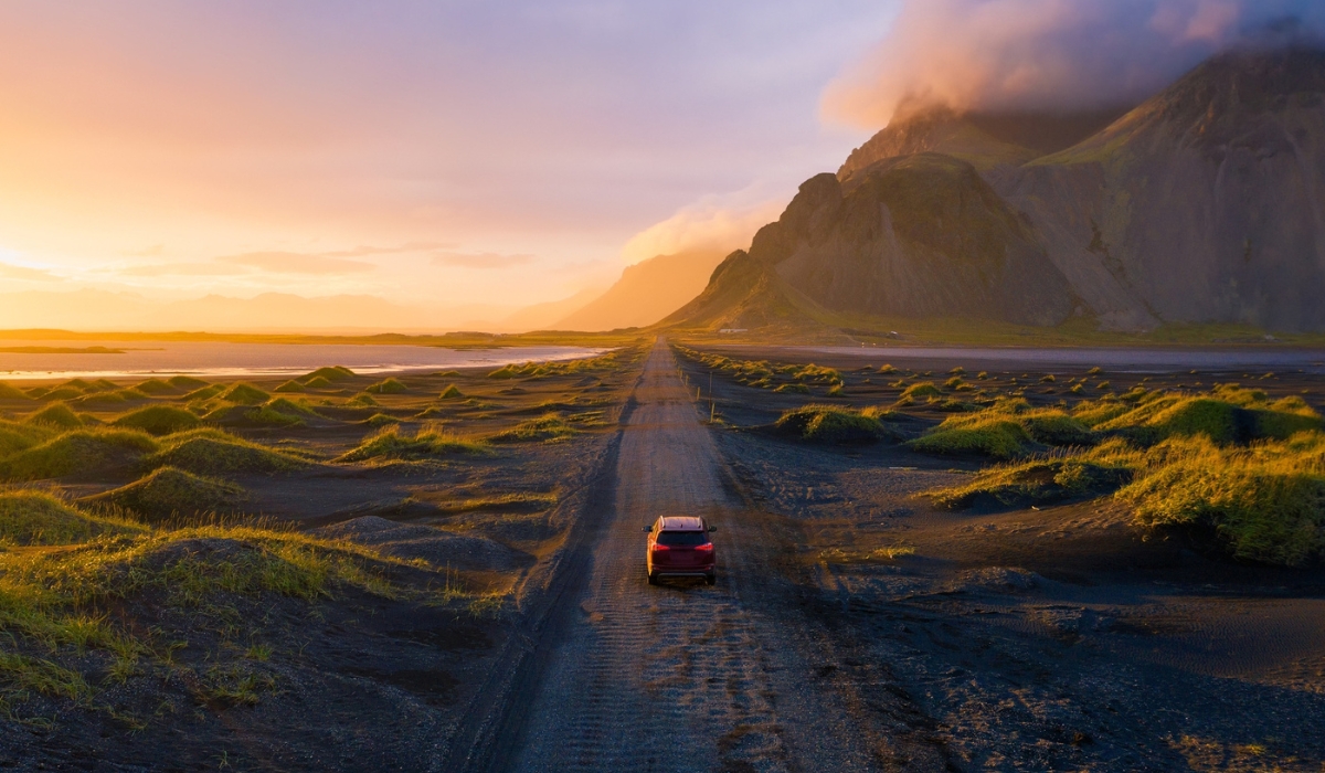 Road trip near Vestrahorn mountain and Stokksnes beach in Höfn, Iceland