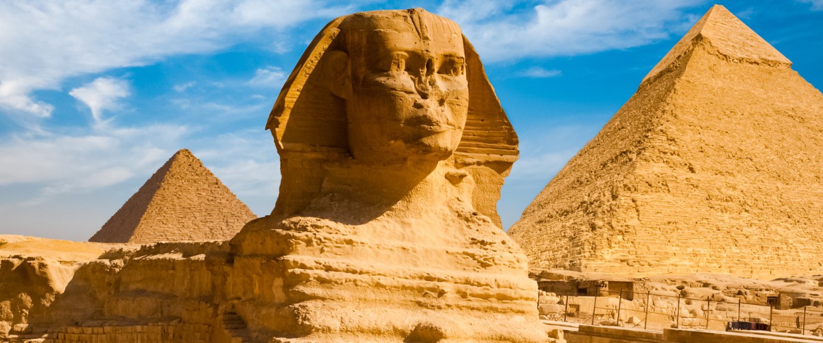 Greats Pyramids of Giza and Great Sphinx near Cairo, Egypt