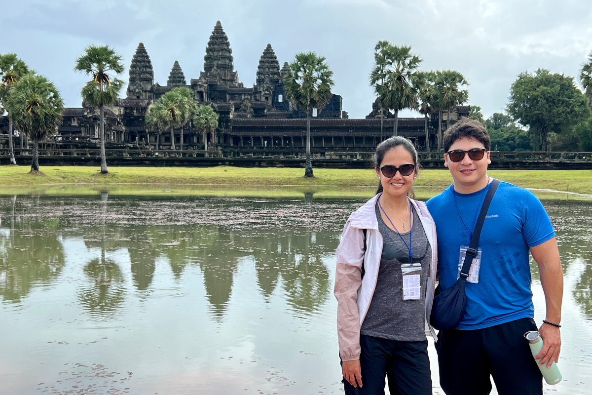 Claudia and partner at Angkor Wat Temple in Siem Reap, Cambodia