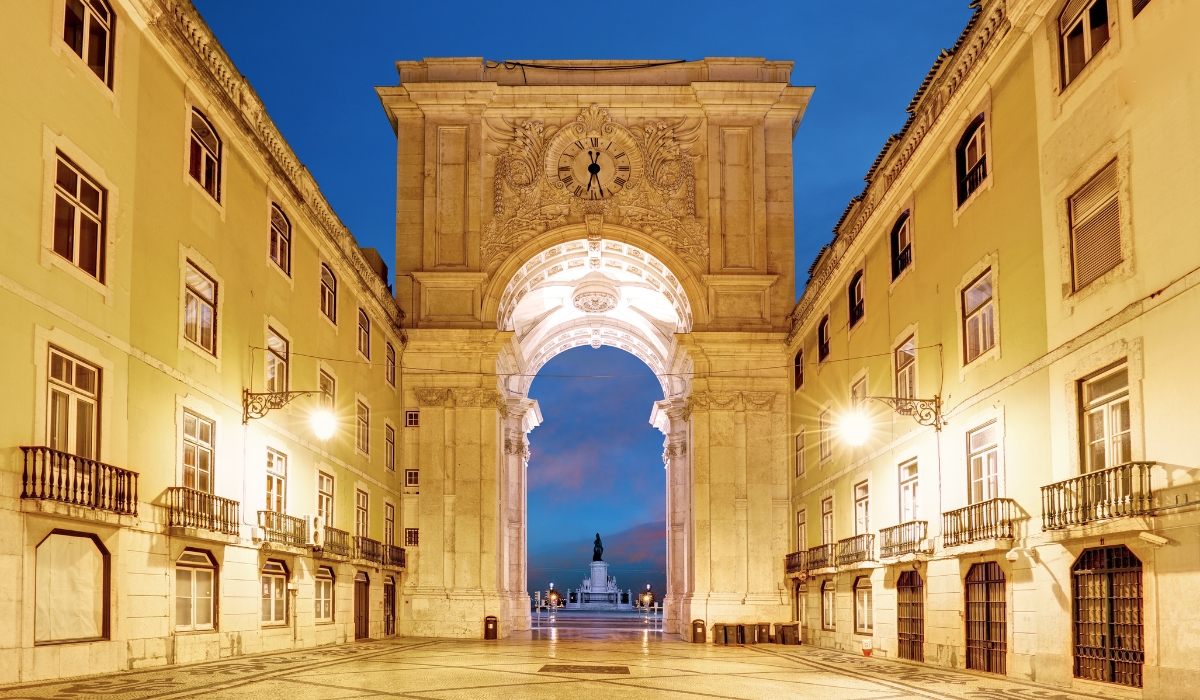 Rua Augusta Arch at Praça do Comercio in Lisbon, Portugal